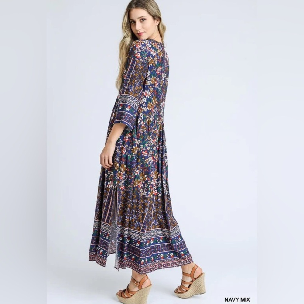 JODIFL Blue Red Bell Sleeve Sundress